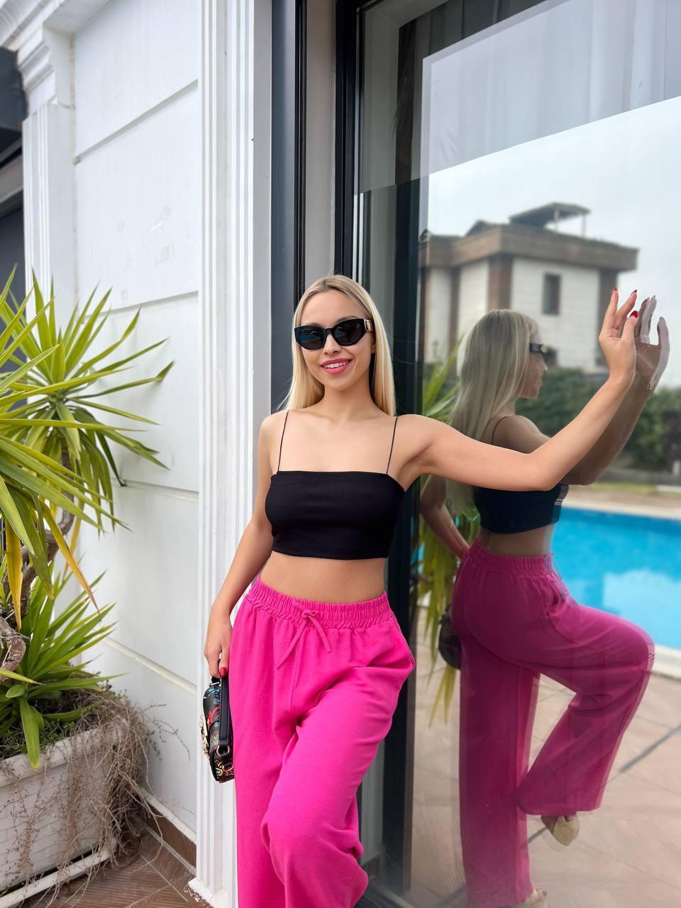 Keten Beli Lastikli Bol Kesim Pantolon