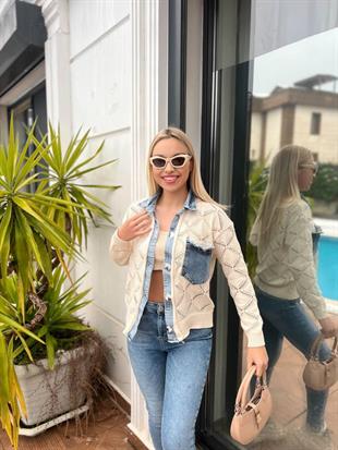 Yakası ve Cebi Denim Triko Hırka