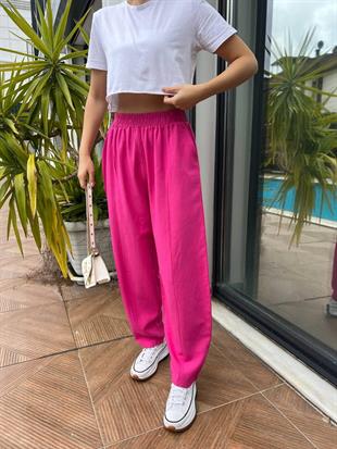 Keten Beli Lastikli Dar Paça Pantolon