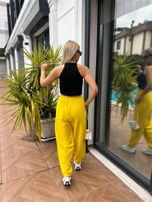 Keten Beli Lastikli Dar Paça Pantolon