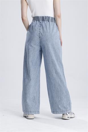Beli Lastikli Bol Paça Denim Pantolon