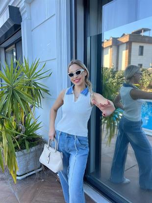 Yakası Denim Yazlık Triko Atlet
