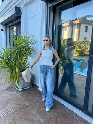 Yakası Denim Yazlık Triko Atlet