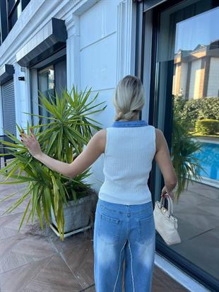 Yakası Denim Yazlık Triko Atlet