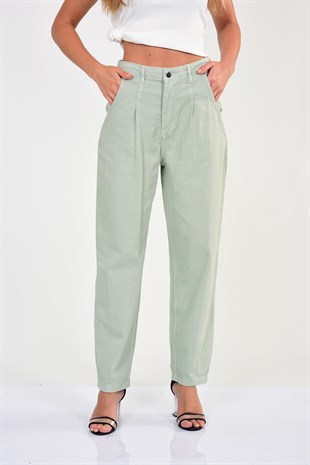 Mint Yeşili Renkli Düz Pantolon