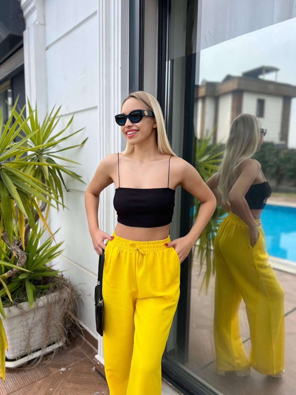 Keten Beli Lastikli Bol Kesim Pantolon