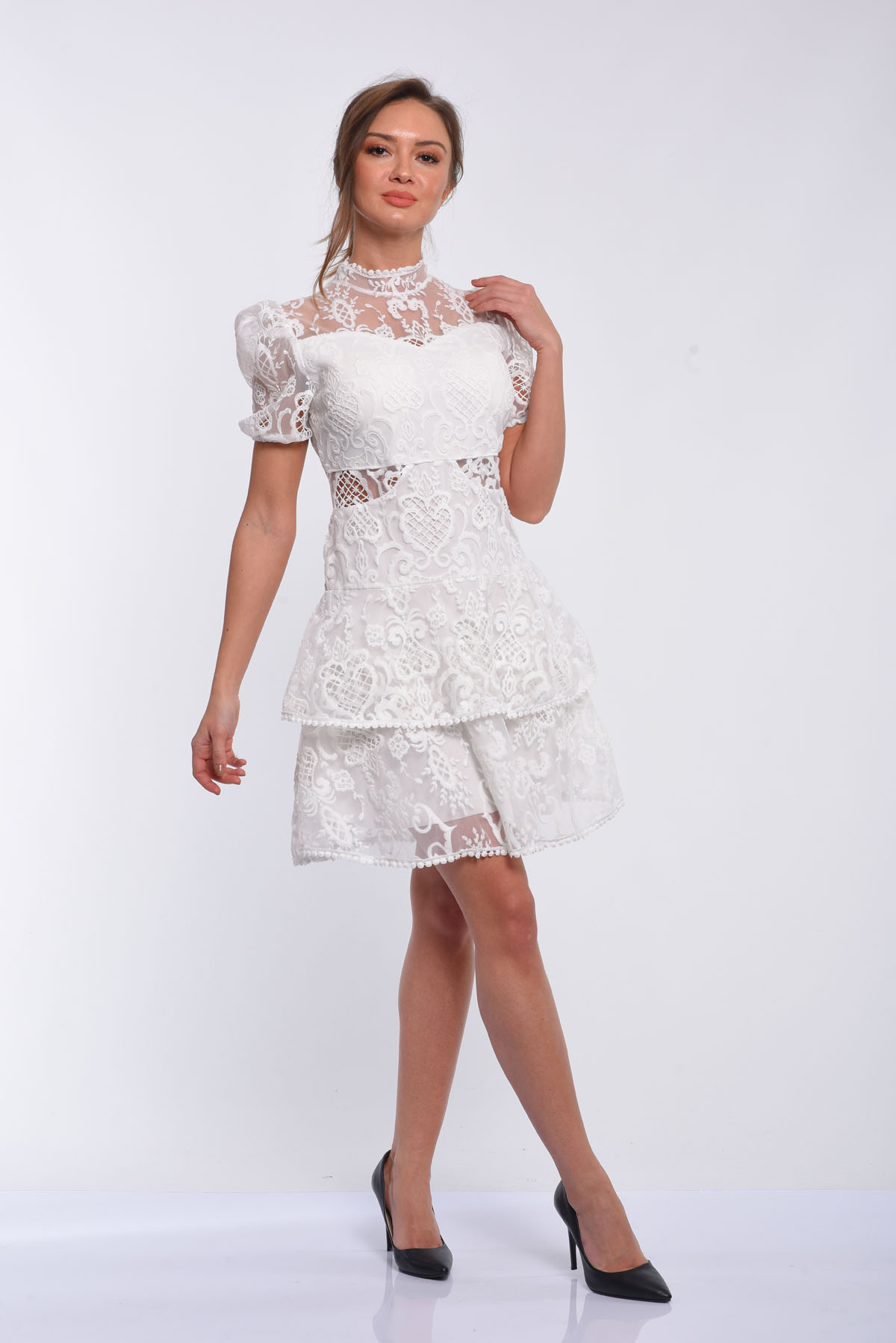 Beyaz Dantelli Kısa Kol Elbise|For Angels