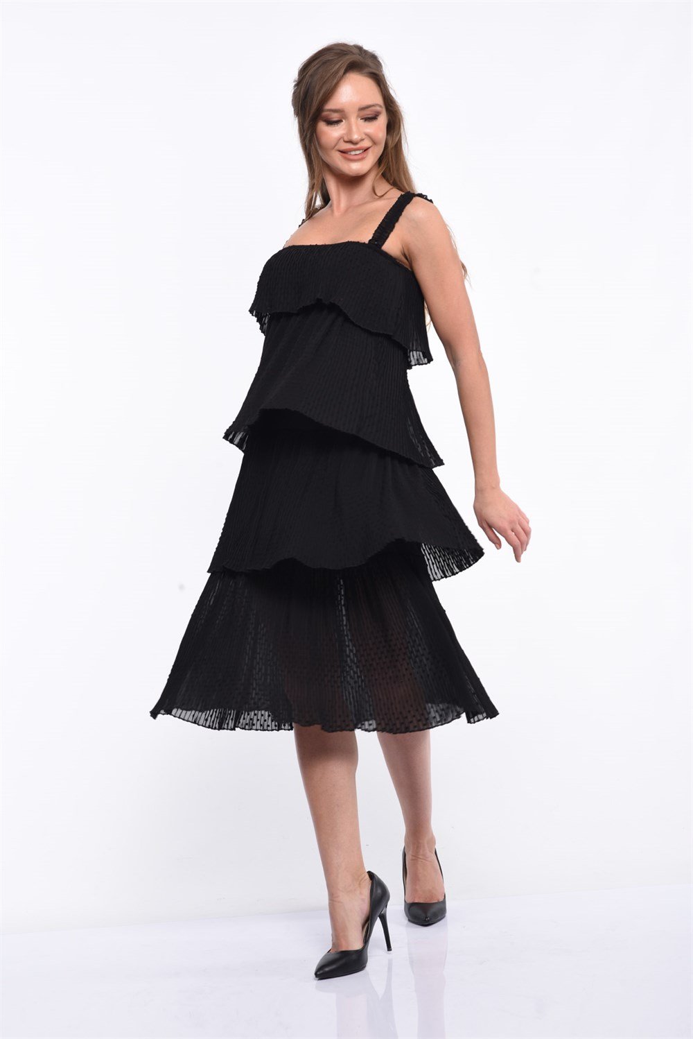 Siyah Askılı Fırfırlı Tül Elbise|For Angels