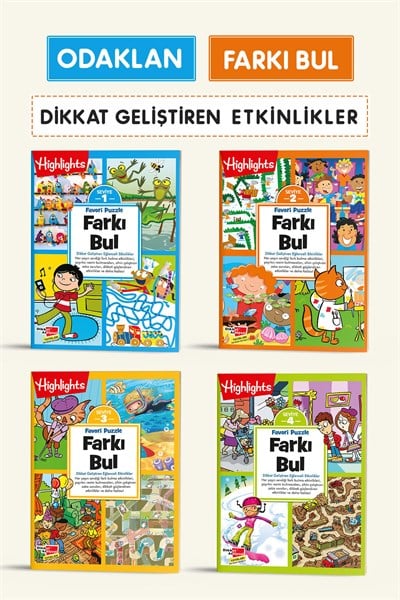 Farkı Bul 4’lü Set 5-9 Yaş Dikkat ve Zeka Geliştirme  200+ Aktivite