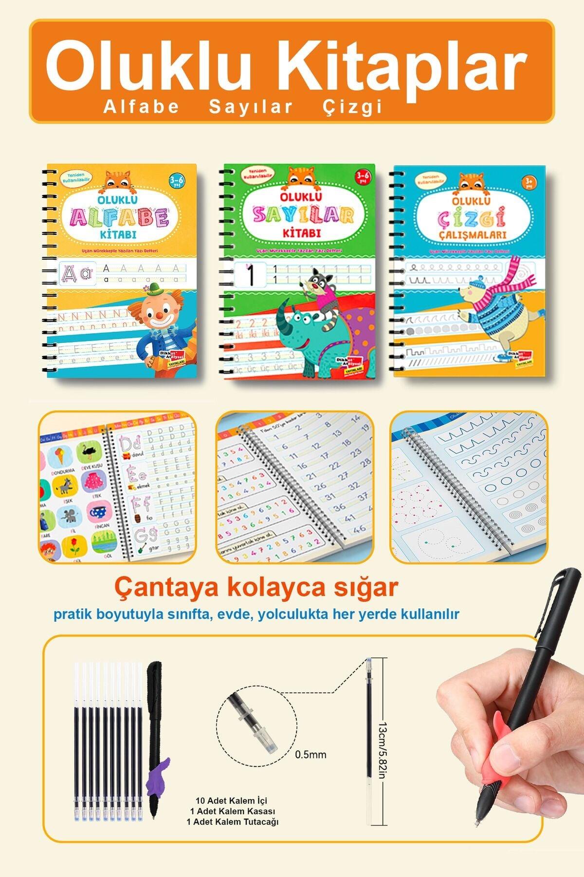 3'lü Oluklu Çizgileri, Harfleri ve Sayıları Yazmayı Öğreten Kitap