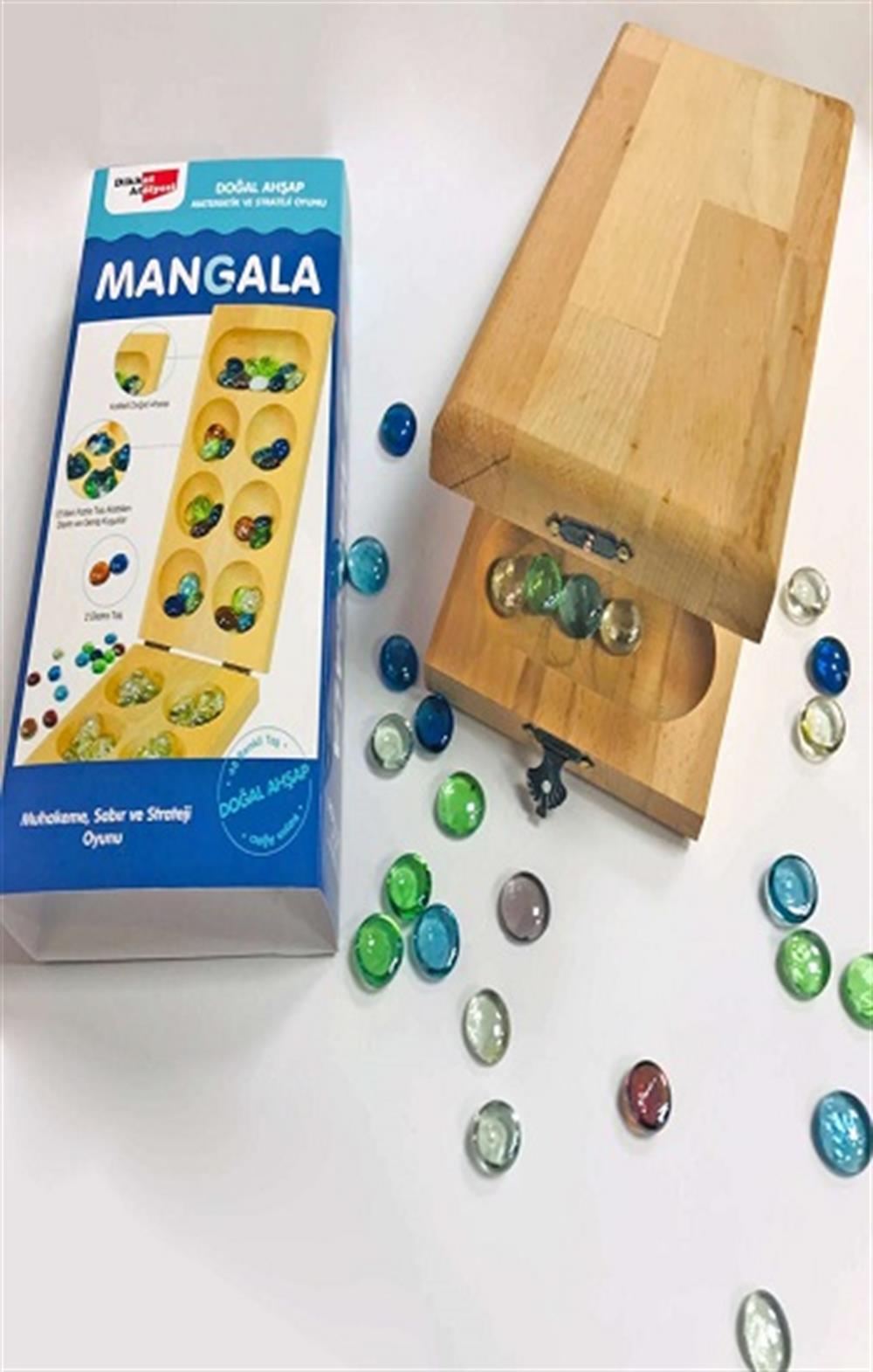 Cam Taşlı Doğal Ahşap Mangala Oyunu