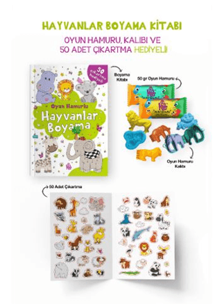 Hayvanlar Boyama Kitabı - Oyun Hamuru, Oyuncak ve Çıkartma Hediyeli