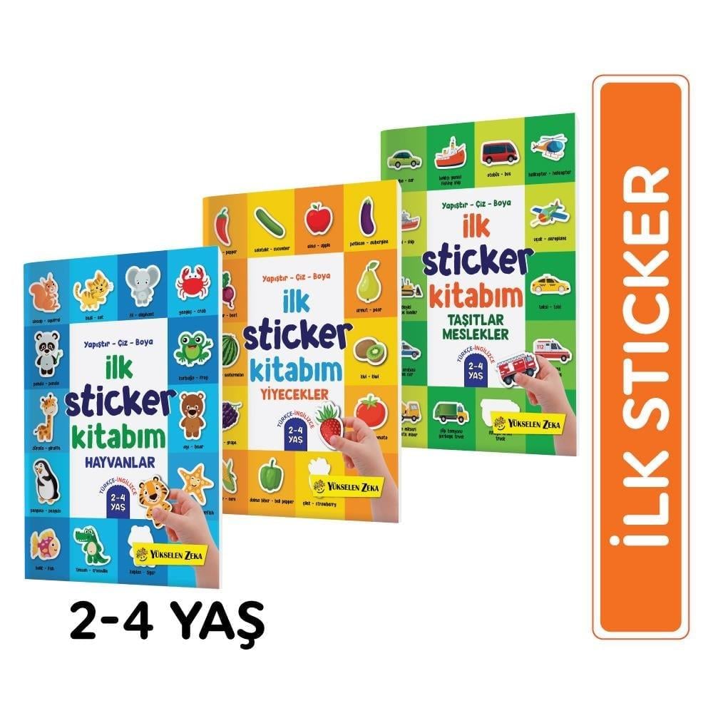 İlk Sticker Kitabım Seti (Hayvanlar - Taşıtlar - Meslekler - Yiyecekler) , Kolektif , Yükselen Zeka , 9786257632331 ,