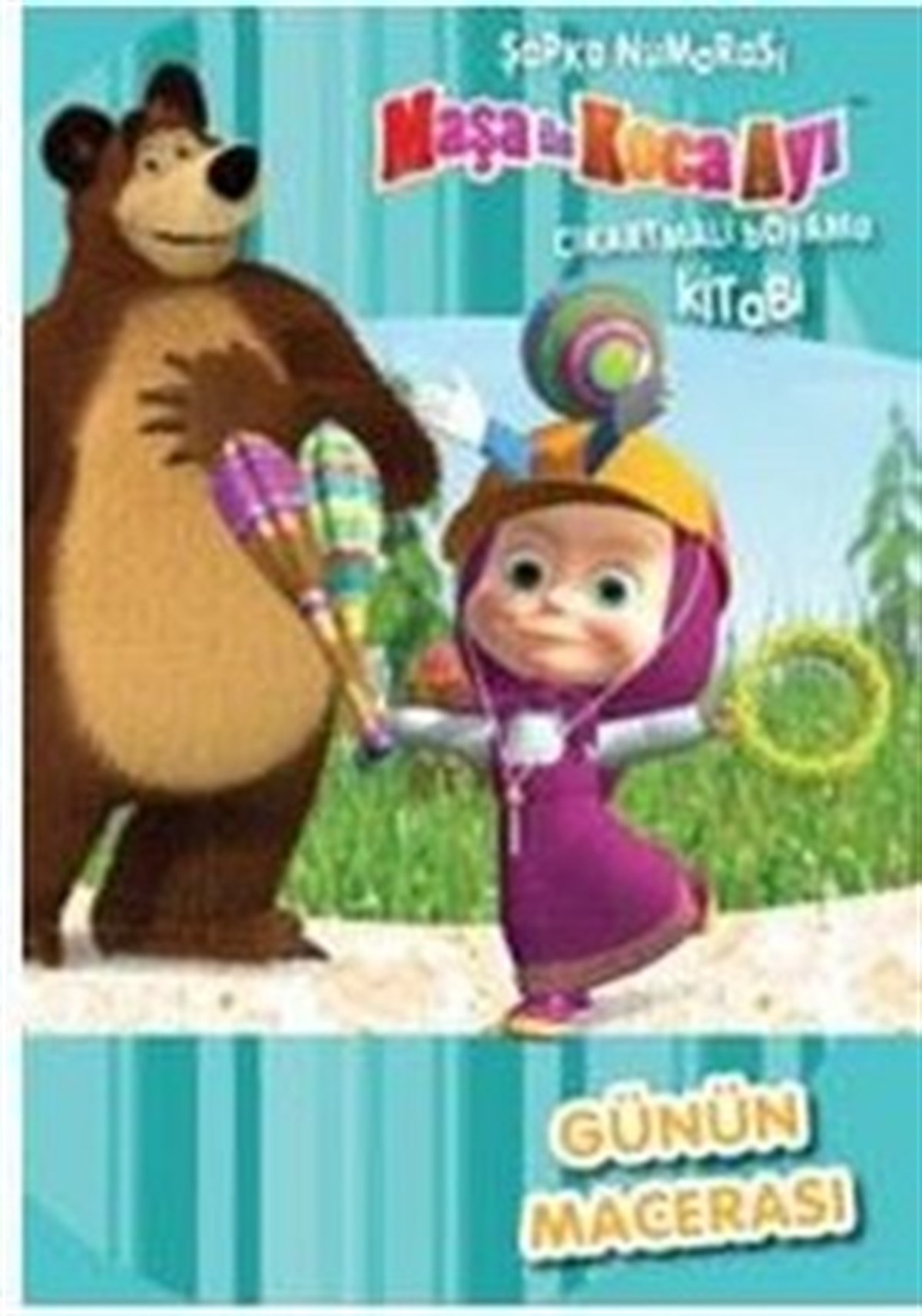 Maşa İle Koca Ayı Şapka Numarası Çıkartmalı Boyama Kitabı