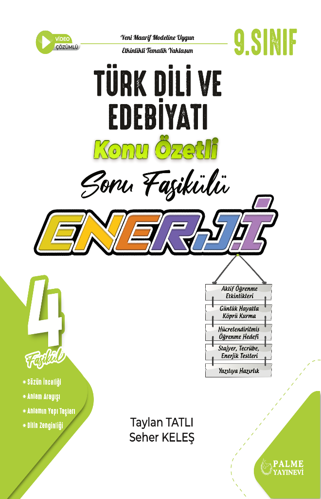 Palme 9. Sınıf Enerji Türk Dili ve Edebiyatı Konu Özetli Soru Fasikülleri (4 Fasikül)