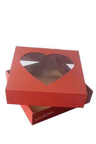 23x23x6 KIRMIZI KALP PENCERELİ KUTU