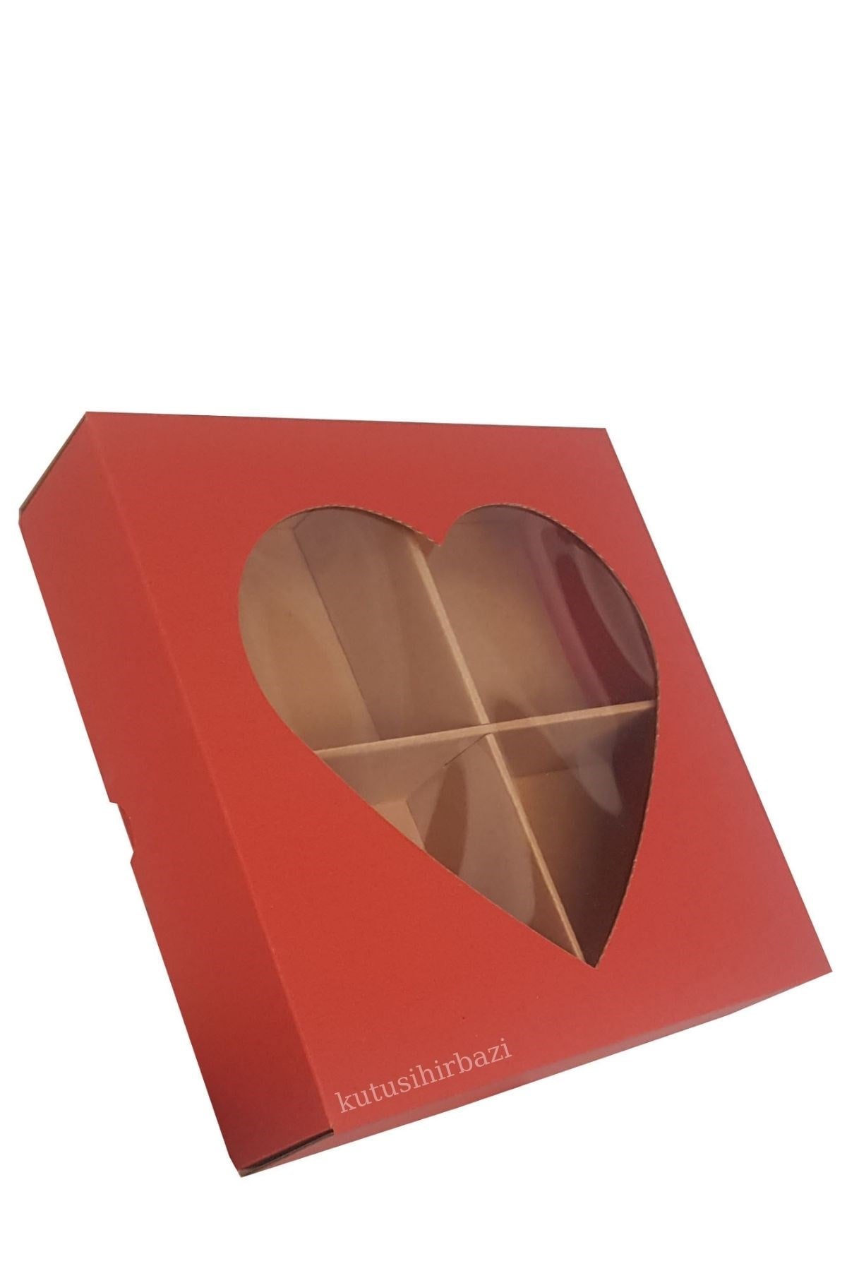 SEPERATÖRLÜ 23x23x6 KIRMIZI KALP PENCERELİ KUTU