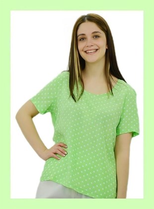 Puantiyeli Fıstık Yeşili Bluz