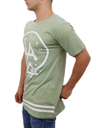  Boyu Uzun Açık Yeşil Önü Baskılı T-Shirt
