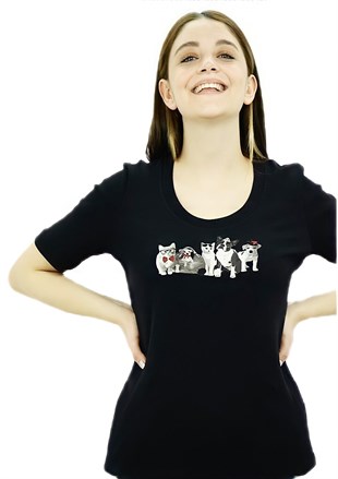 Cat&Dog Baskılı Siyah T-Shirt