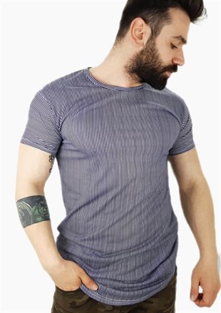 Erkek Lacivert Çizgili T-Shirt