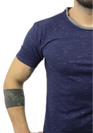 Lacivert Yakası Gri Detaylı Erkek T-shirt