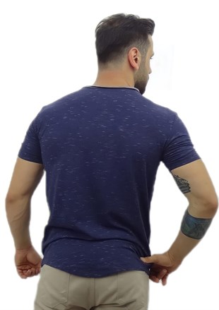 Lacivert Yakası Gri Detaylı Erkek T-shirt