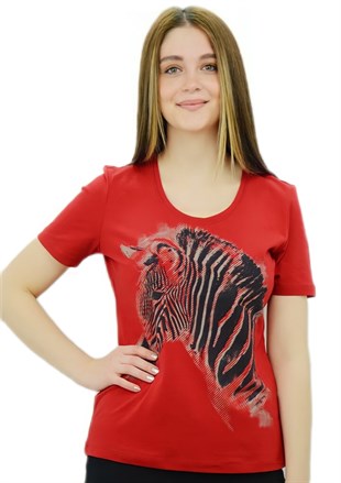 Zebra Baskılı Kırmızı T-Shirt