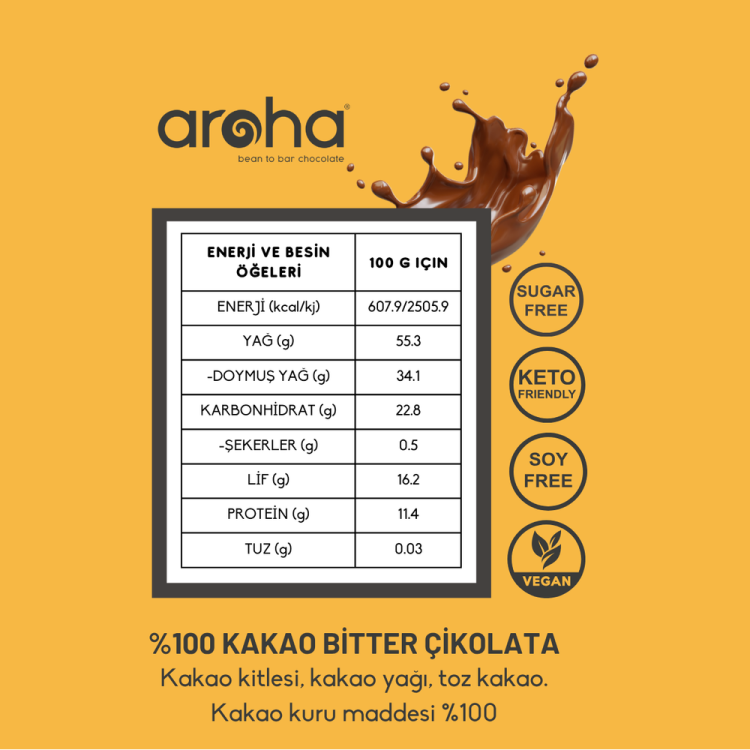 %100 Bitter Çikolata (80 gr) Aroha
