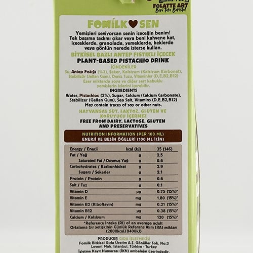 Antep Fıstık Sütü (1 Litre) Fomilk