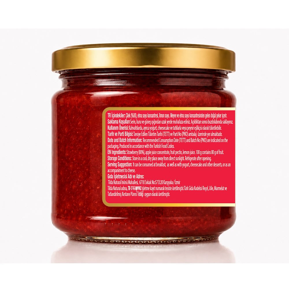 Çilek Marmelatı %80 Meyve (220 gr) Tilda