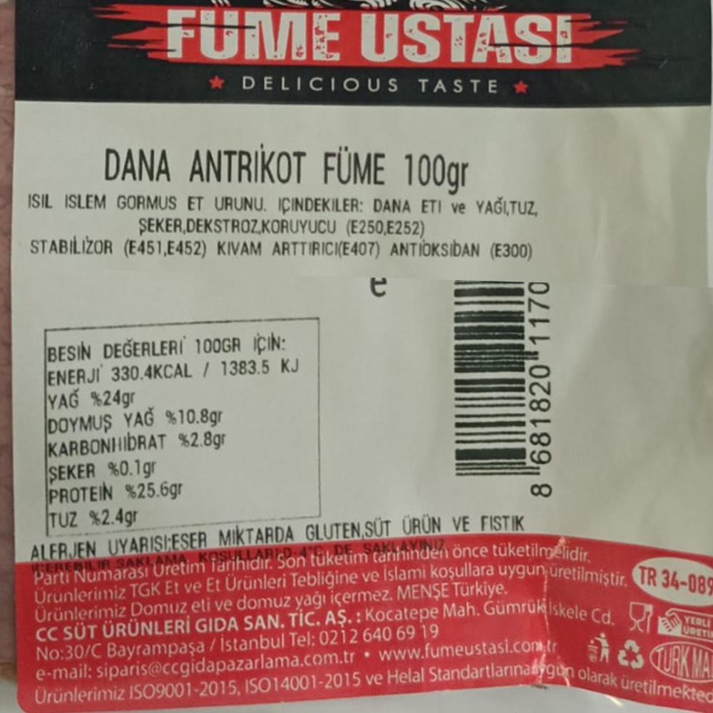 Dana Antrikot Füme Dilim (100 gr) Füme Ustası