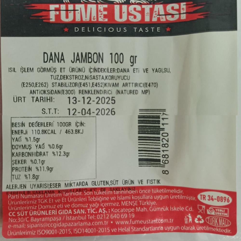 Dana Jambon Dilim (100 gr) Füme Ustası
