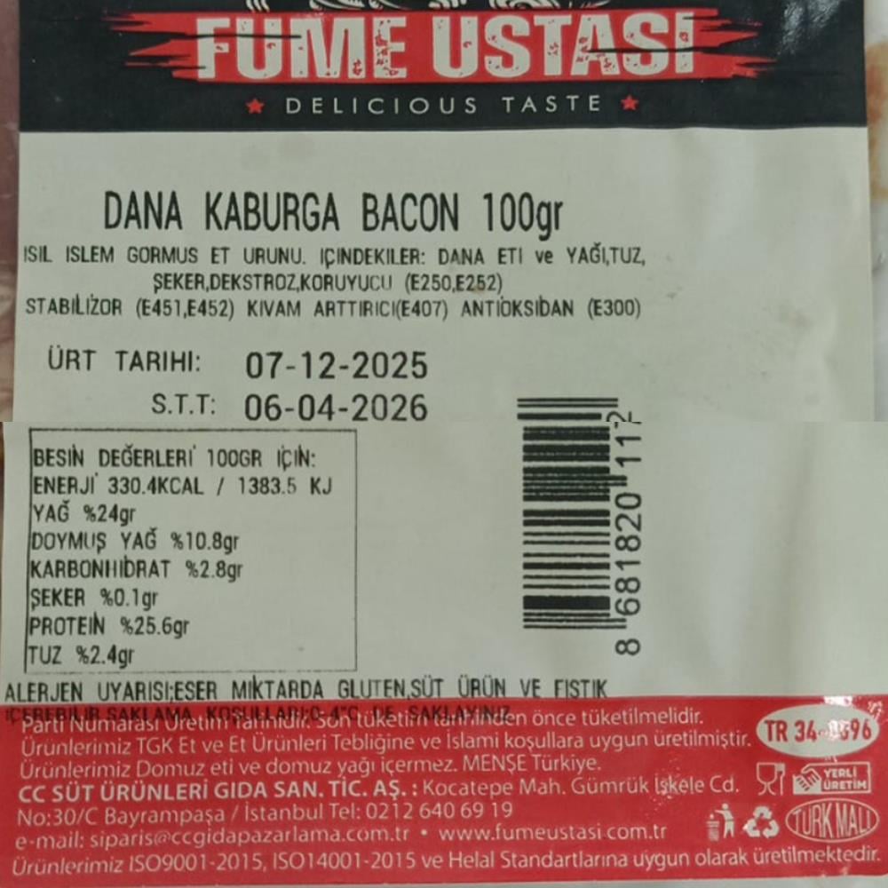Dana Kaburga Bacon Füme Dilim (100 gr) Füme Ustası