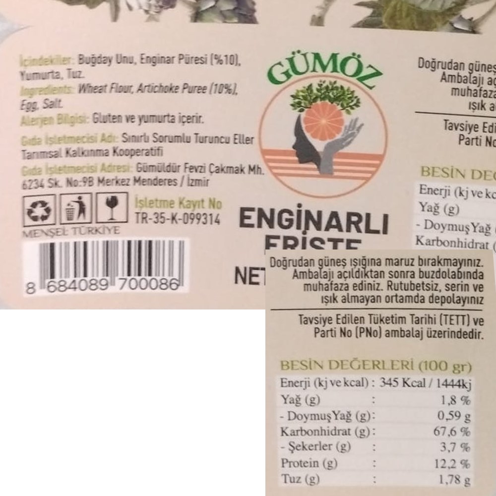 Enginarlı Erişte (250 gr) Gümöz Kadın Kooperatifi