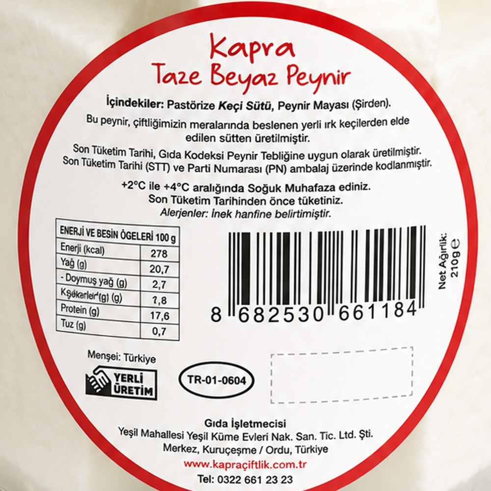 Keçi Bebek Peyniri, Tuzsuz (210 gr) Kapra