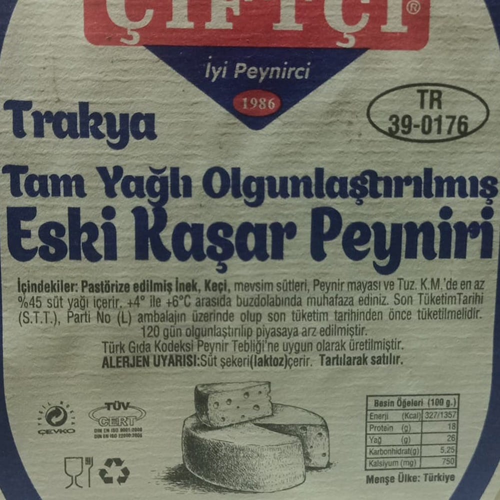 Keçi, Koyun, İnek Eski Kaşar (400 gr) Çiftçi Trakya