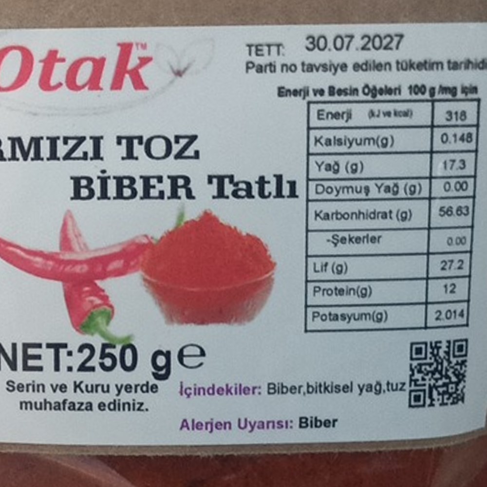 Kırmızı Toz Biber Tatlı (250 gr) Otak