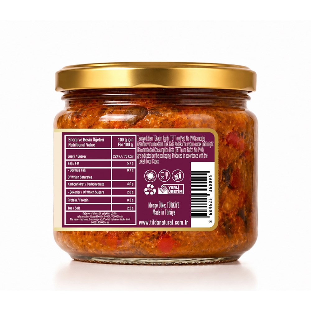 Közlenmiş Patlıcanlı Kapya Biber Sosu (300 gr) Tilda