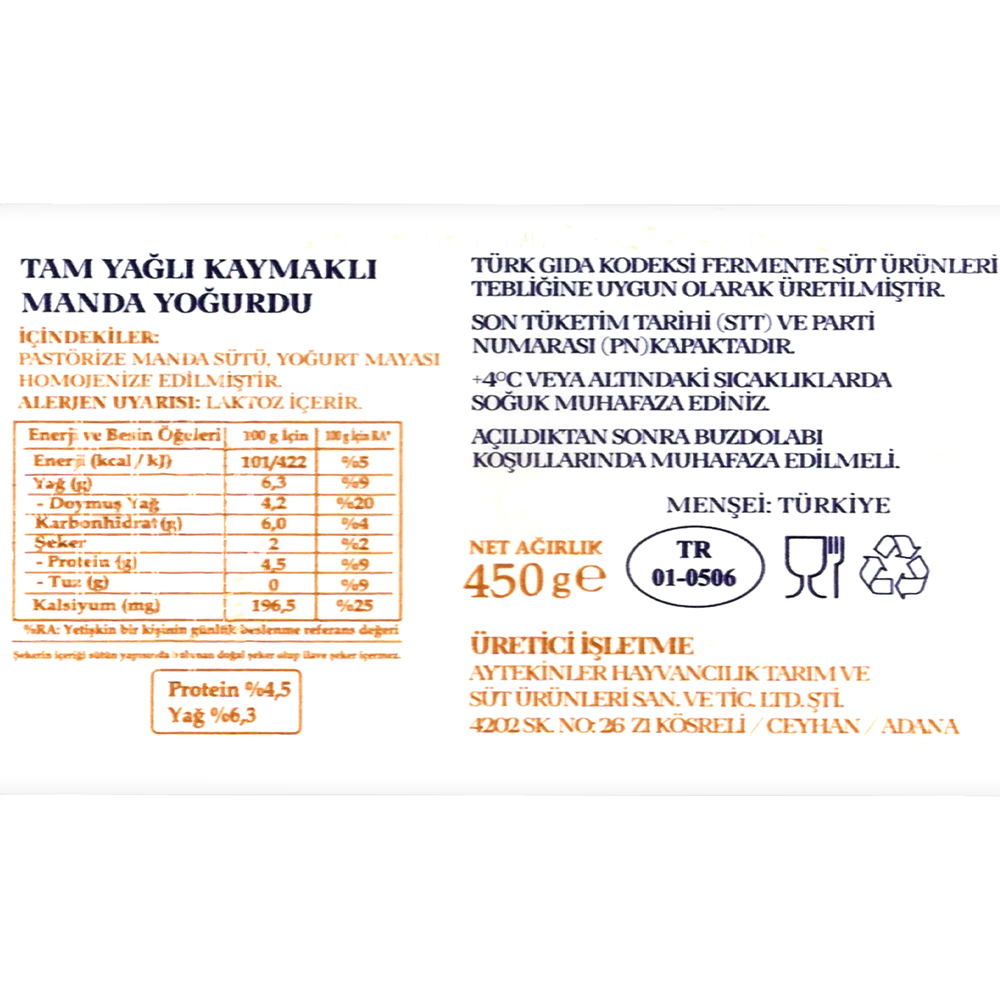 Manda Yoğurt, Plastik Kase (450 gr) Mandamia
