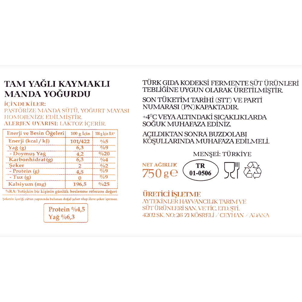 Manda Yoğurt, Plastik Kase (750 gr) Mandamia