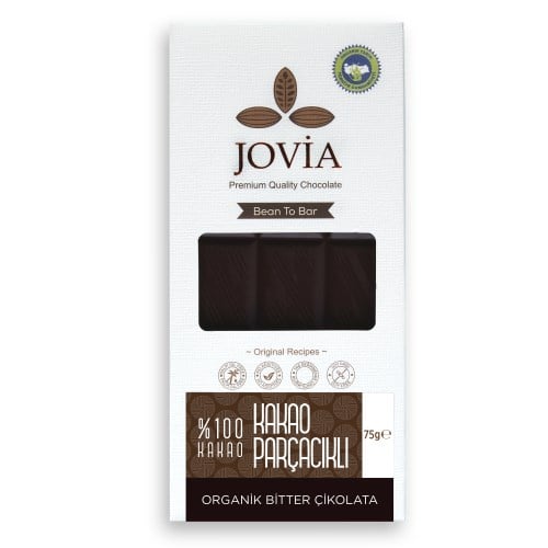 Organik %100 Bitter Kakao Parçacıklı Çikolata (75 gr) Jovia
