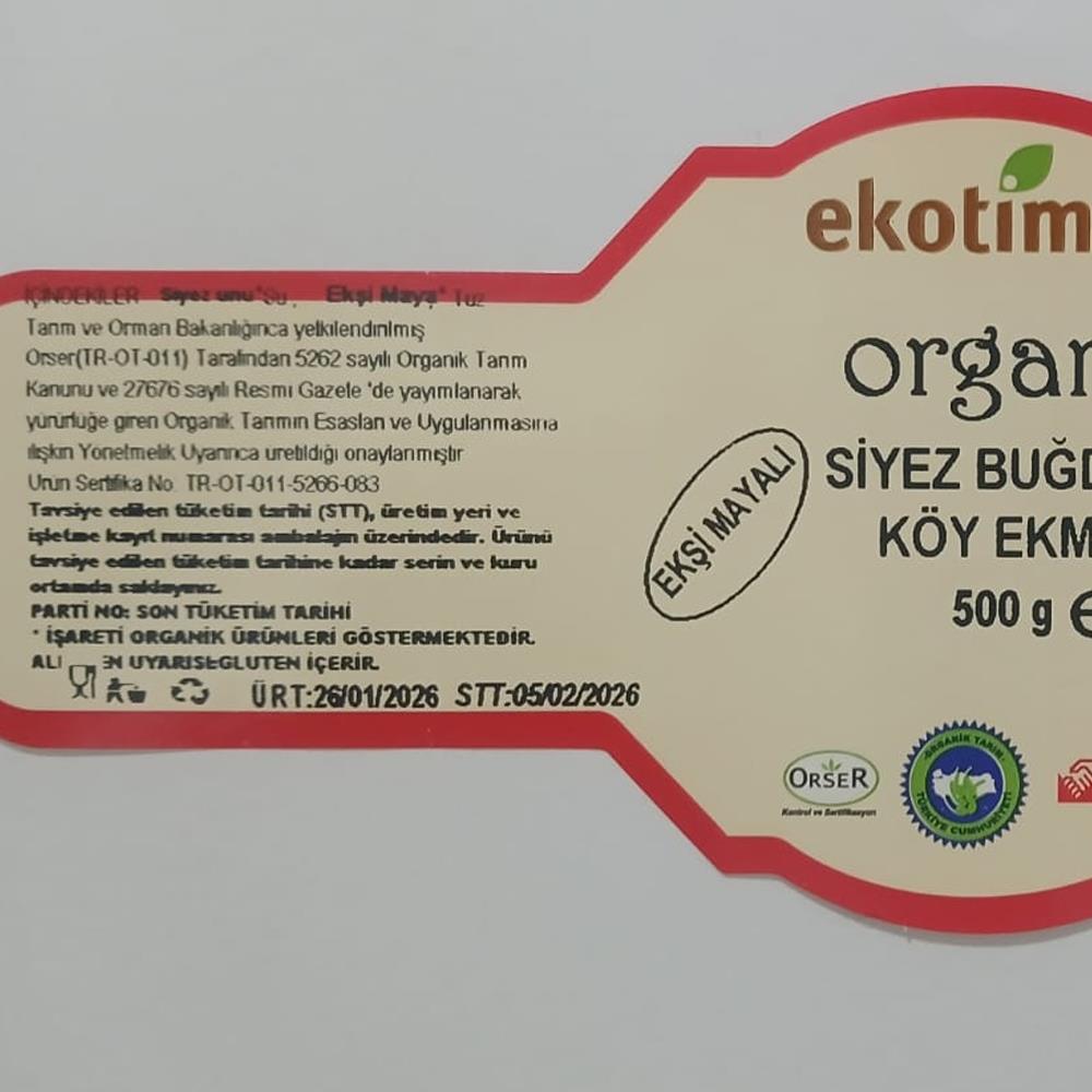 Organik %100 Tam Siyez Köy Ekmeği (500 gr) Ekotime