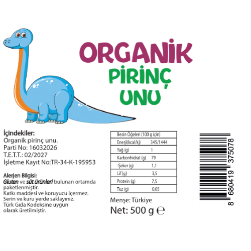 Organik Bebek Pirinç Unu (500 gr) Beyorganik