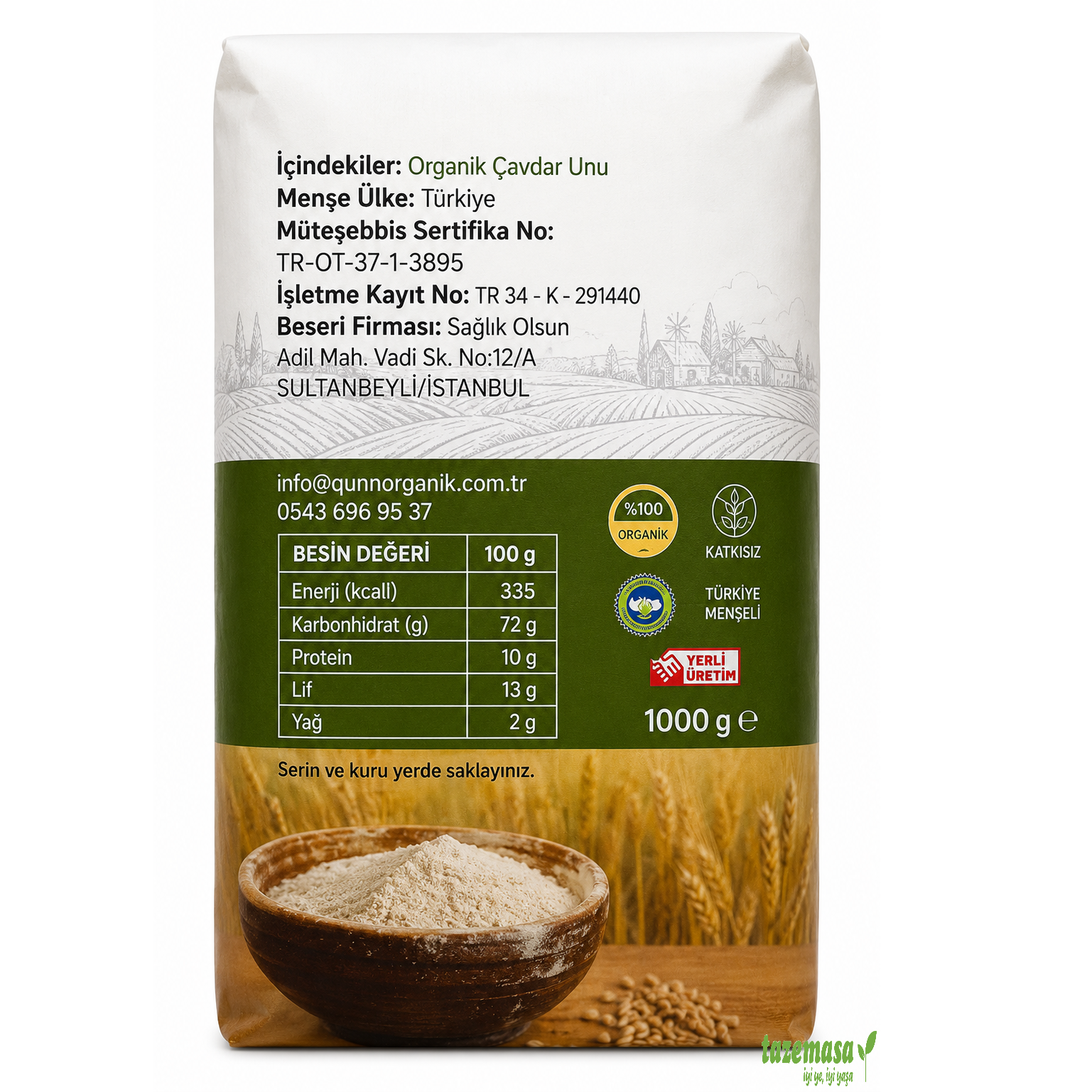 Organik Çavdar Unu (1000 Gr) Qünn