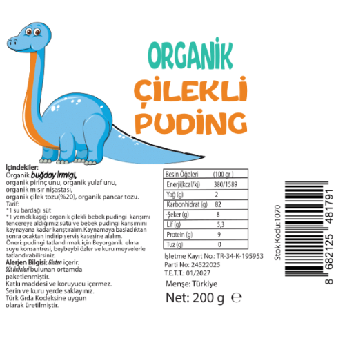 Organik Çilekli Bebek Pudingi (200 gr) Beyorganik