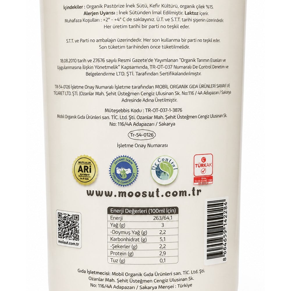 Organik Çilekli Kefir (1lt) MOO