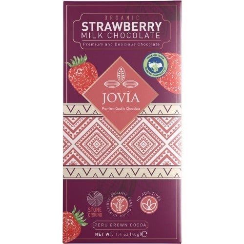 Organik Çilekli Sütlü Çikolata (40 gr) Jovia