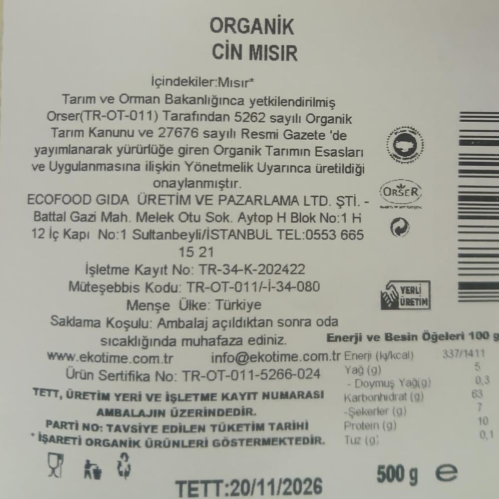 Organik Cin Mısır (500 gr) Ekotime