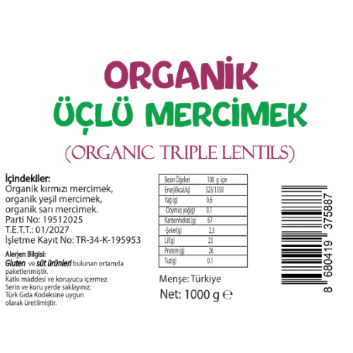 Organik Çorbalık Tahıl Karışımı, Anadolu-Üçlü (1000 gr) Beyorganik(Pestisit ve Aflatoksin Analizli)